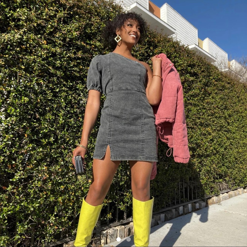 Entro One Shoulder Denim Mini Dress